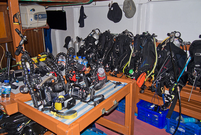 Komodo Liveaboard Dive Deck and Camera Table